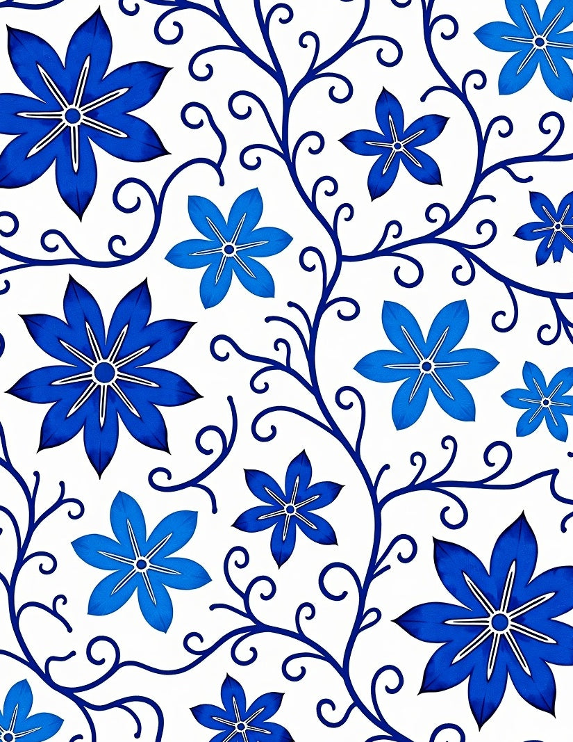 Blue Floral Vine Pattern Design Rug