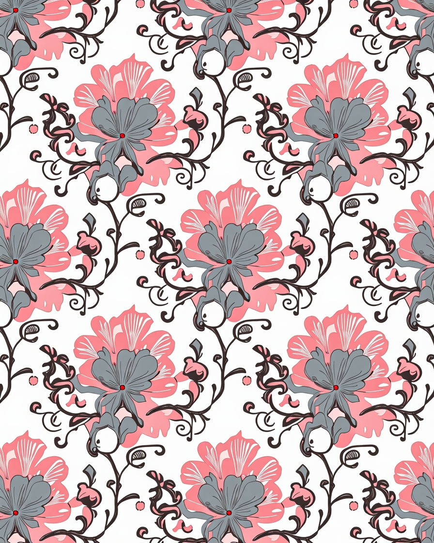 Floral Vines With Pink Gray Design Rug