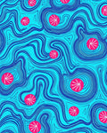 Abstract Blue Swirls With Pink Dots Rug