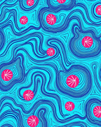 Abstract Blue Swirls With Pink Dots Rug