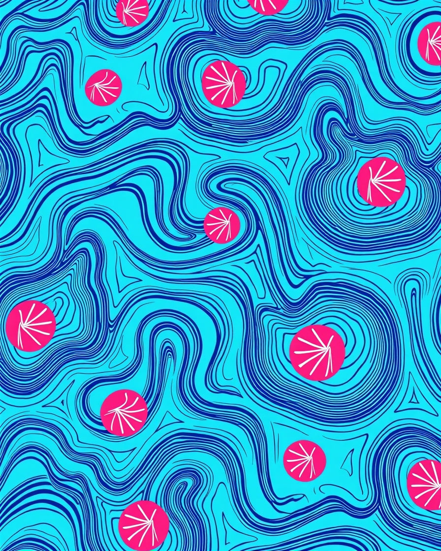 Abstract Blue Swirls With Pink Dots Rug