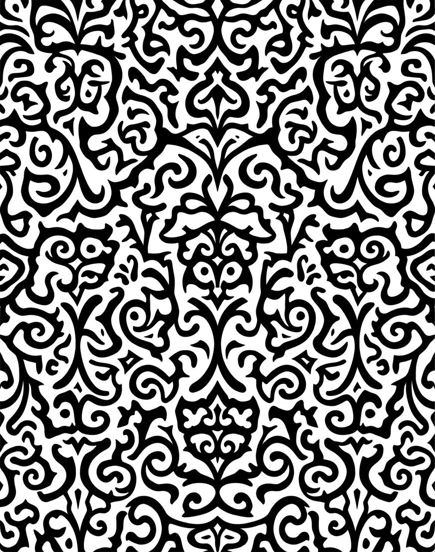 Classic Black White Damask Pattern Rug