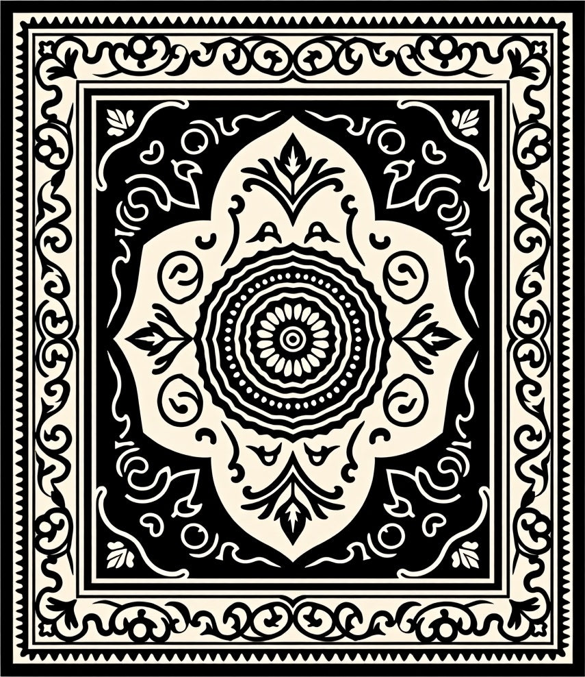 Intricate Floral Mandala Black Cream Rug