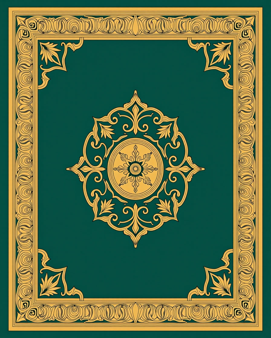 Ornate Gold Medallion Border Design Rug