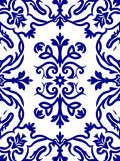 Intricate Blue Floral Scrollwork Damask Rug