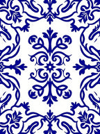 Intricate Blue Floral Scrollwork Damask Rug