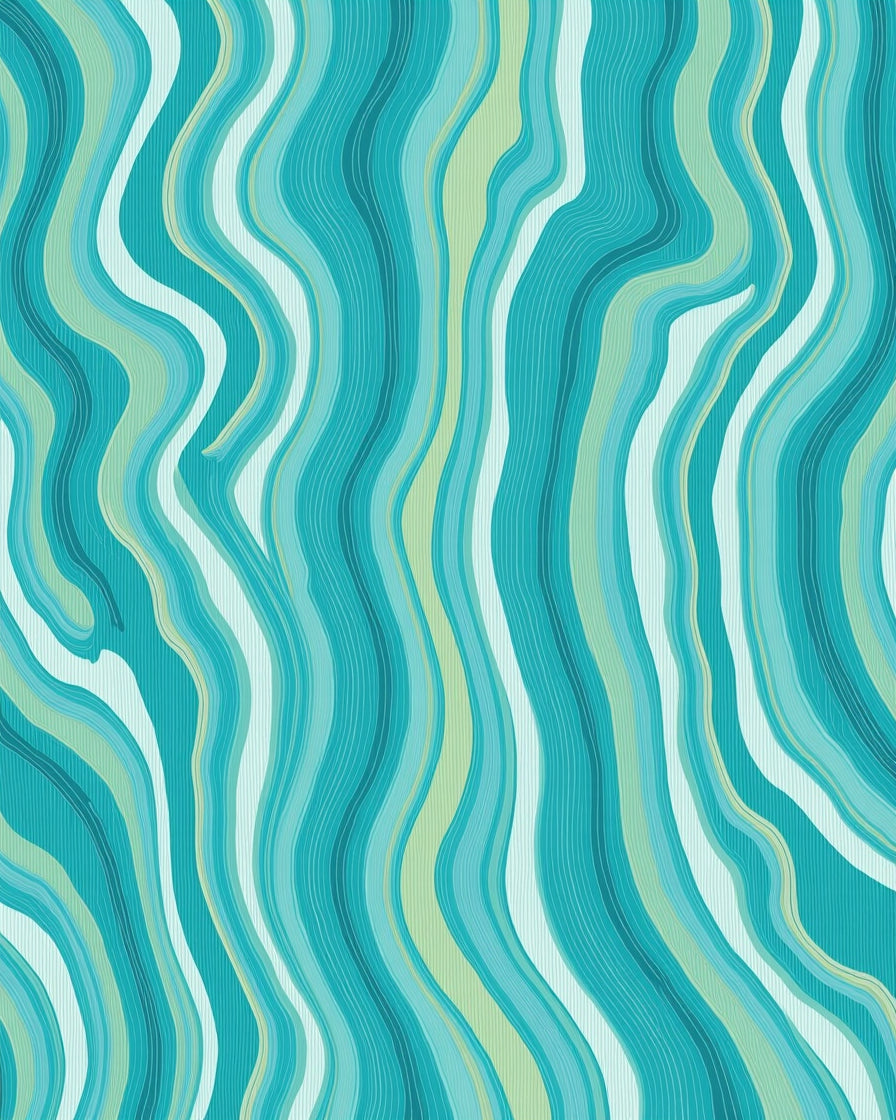 Teal Wavy Fluid Abstract Rug