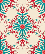 Regal Red Teal Floral Mandala Design Rug