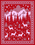 Crimson Whimsical Forest Deer Scene Rug