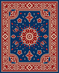 Rich Red Blue Ornate Floral Design Rug
