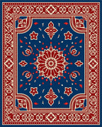 Rich Red Blue Ornate Floral Design Rug