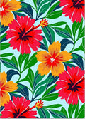 Vibrant Tropical Hibiscus Flower Pattern Rug