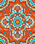 Vibrant Orange Blue Floral Mandala Design Rug