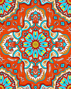 Vibrant Orange Blue Floral Mandala Design Rug