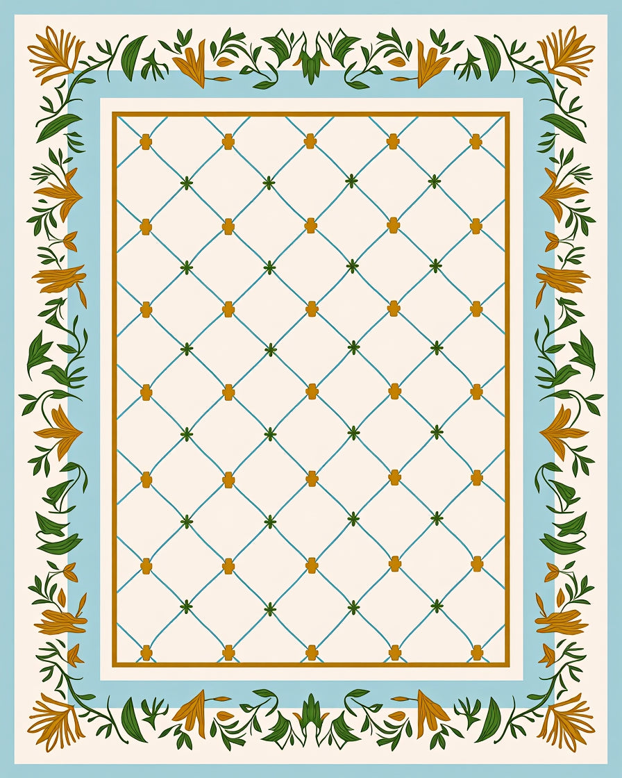 Floral Vine Lattice Pattern Rug