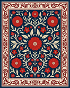 Ornate Red Floral Garden Design Rug