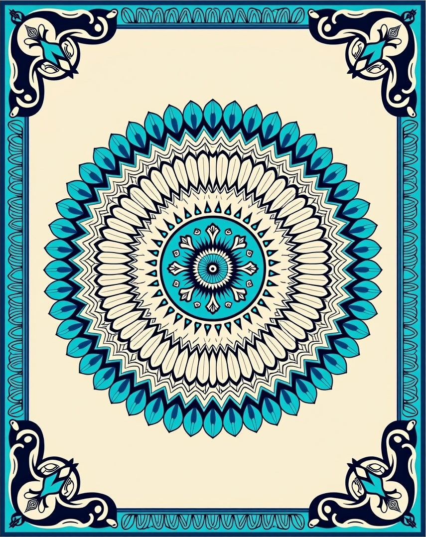 Intricate Teal Mandala Pattern Rug