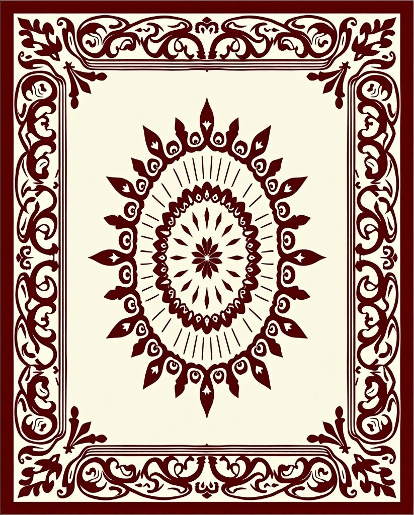 Classic Burgundy Medallion Floral Pattern Rug