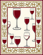 Elegant Wine Glasses Pattern Border Rug