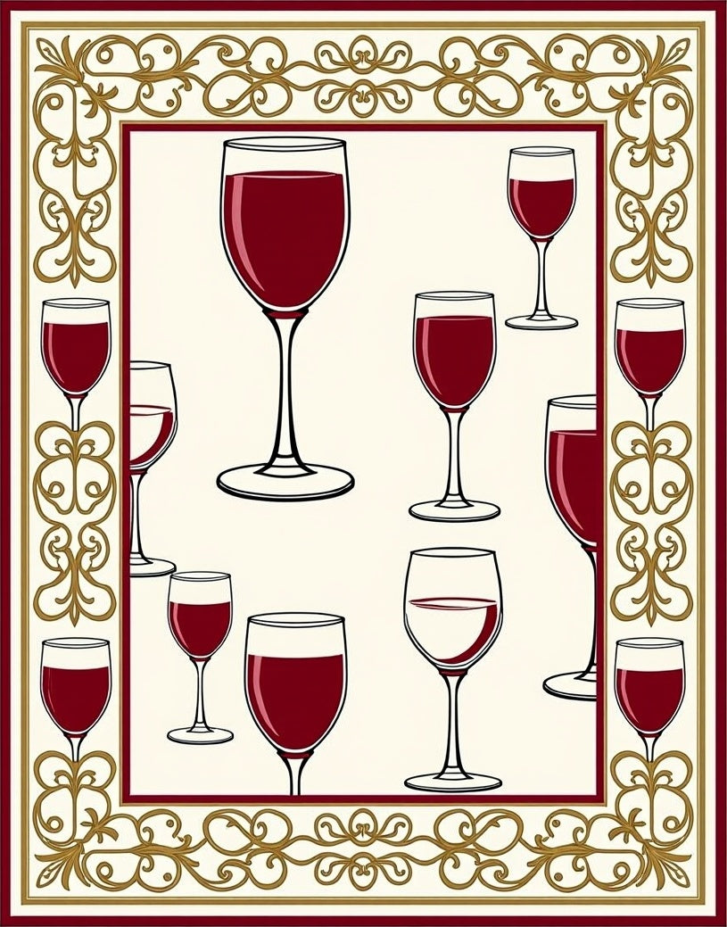 Elegant Wine Glasses Pattern Border Rug