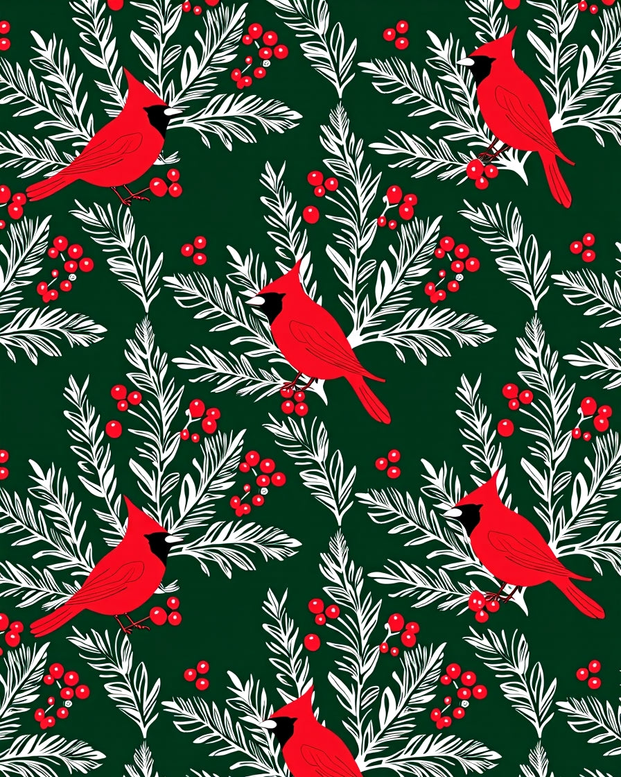Cardinal Birds Red Berries Pattern Rug