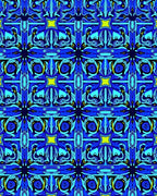 Abstract Blue Yellow Geometric Pattern Rug