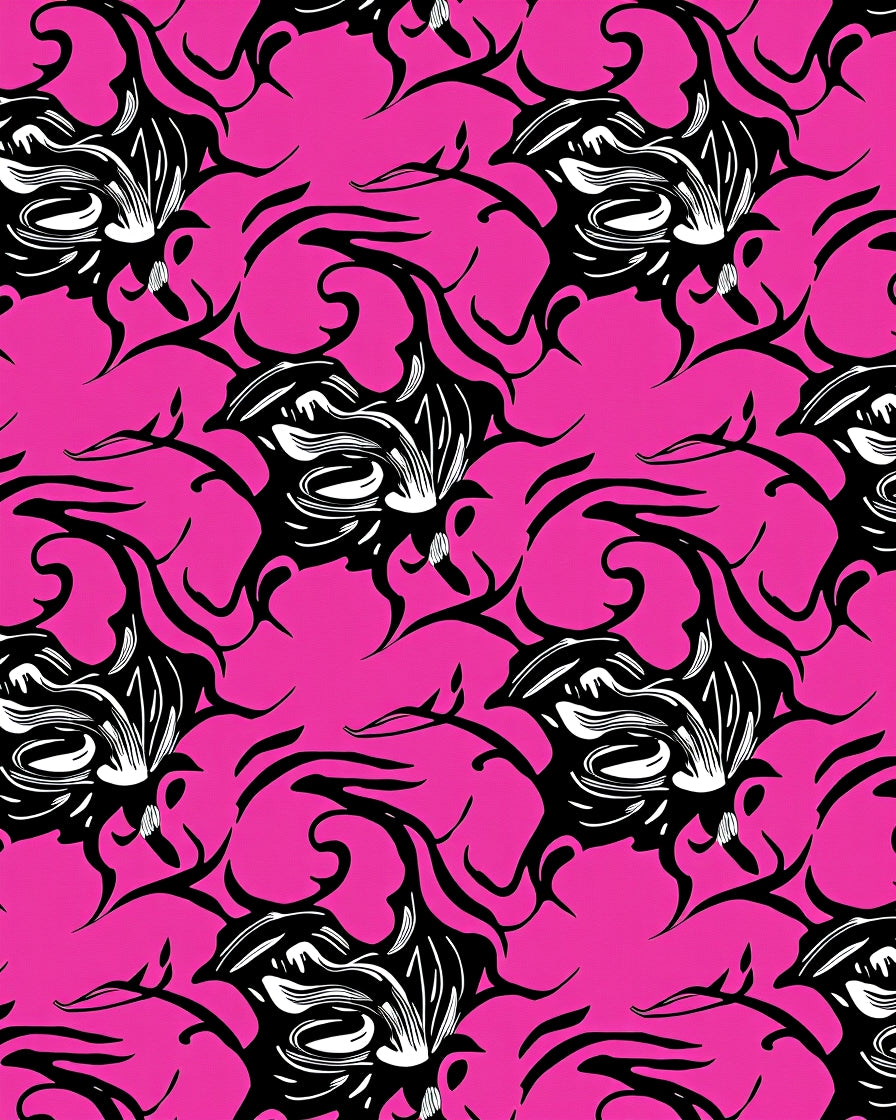 Hot Pink Black Floral Swirl Rug