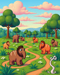 Whimsical Elephant Herd Meadow Design Rug