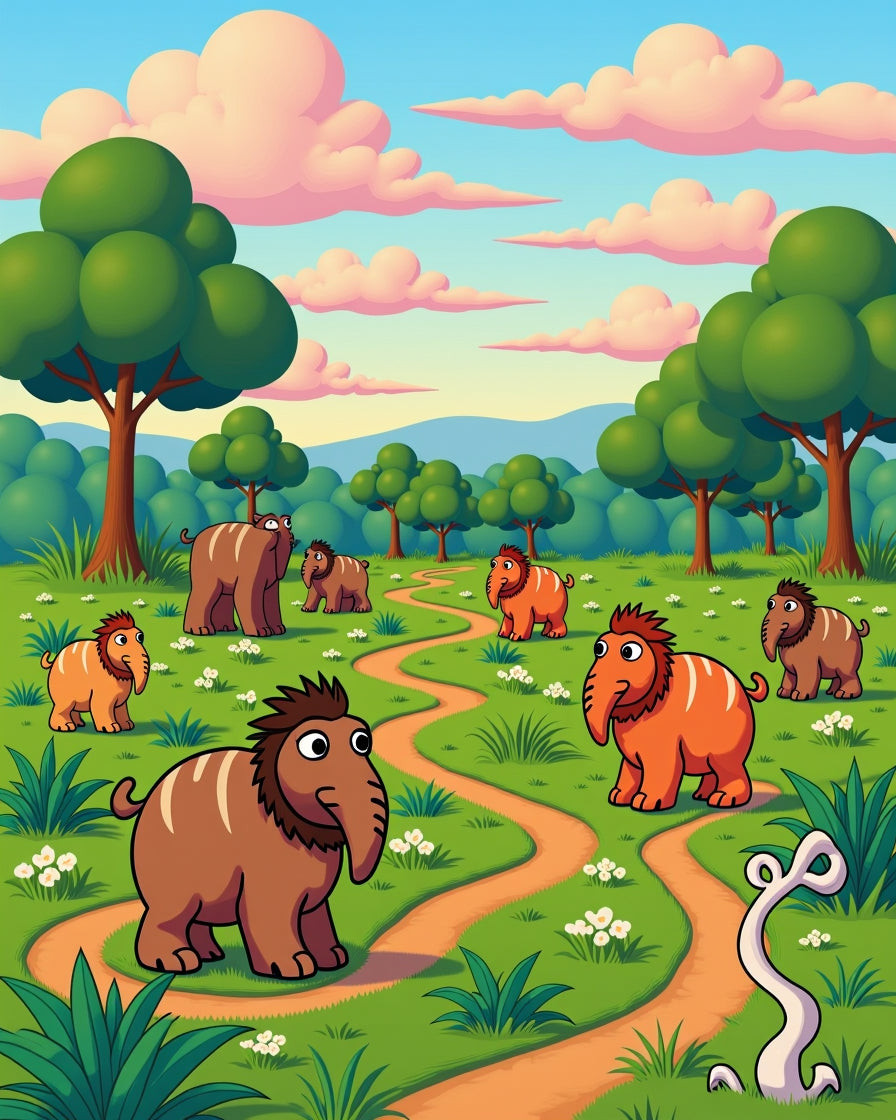 Whimsical Elephant Herd Meadow Design Rug