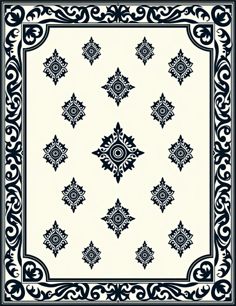 Intricate Dark Floral Motif Pattern Rug