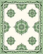 Mint Green Floral Medallion Border Rug