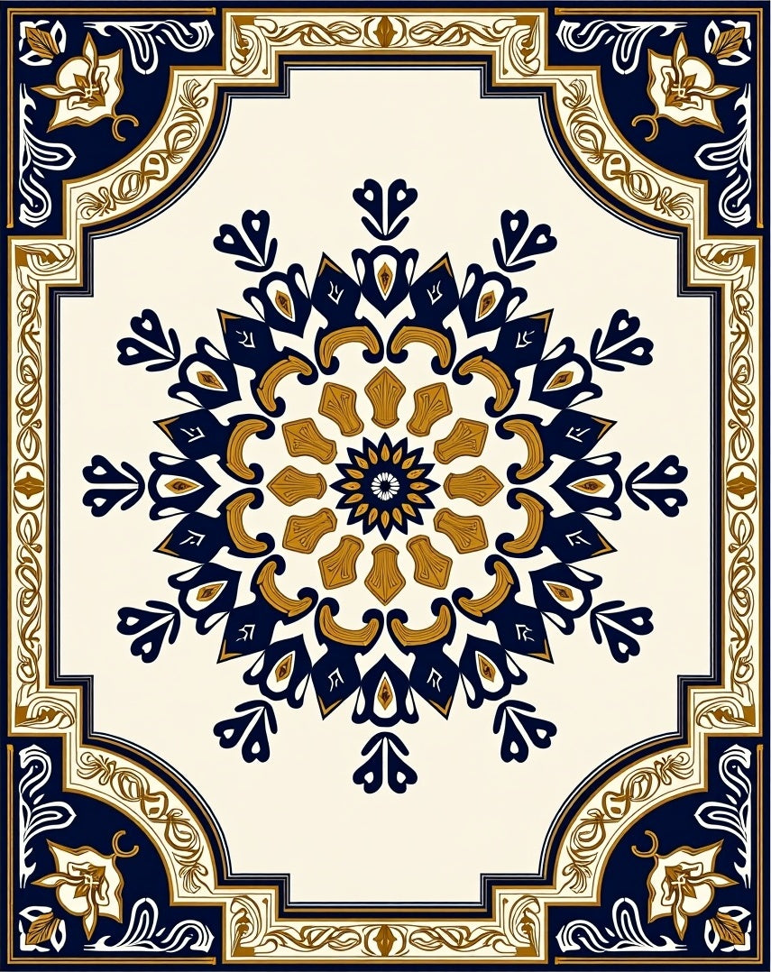 Ornate Medallion Flower Pattern Rug