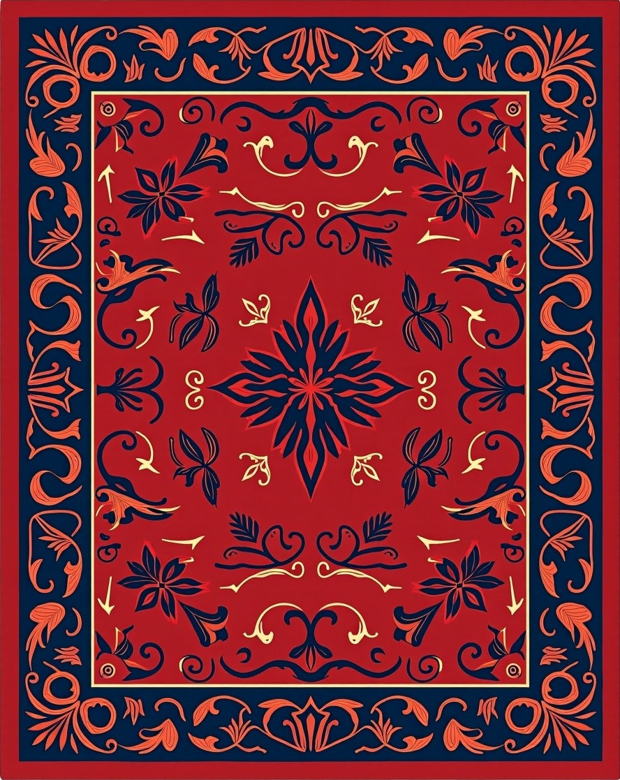 Red Indigo Floral Symmetry Rug