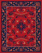 Red Indigo Floral Symmetry Rug