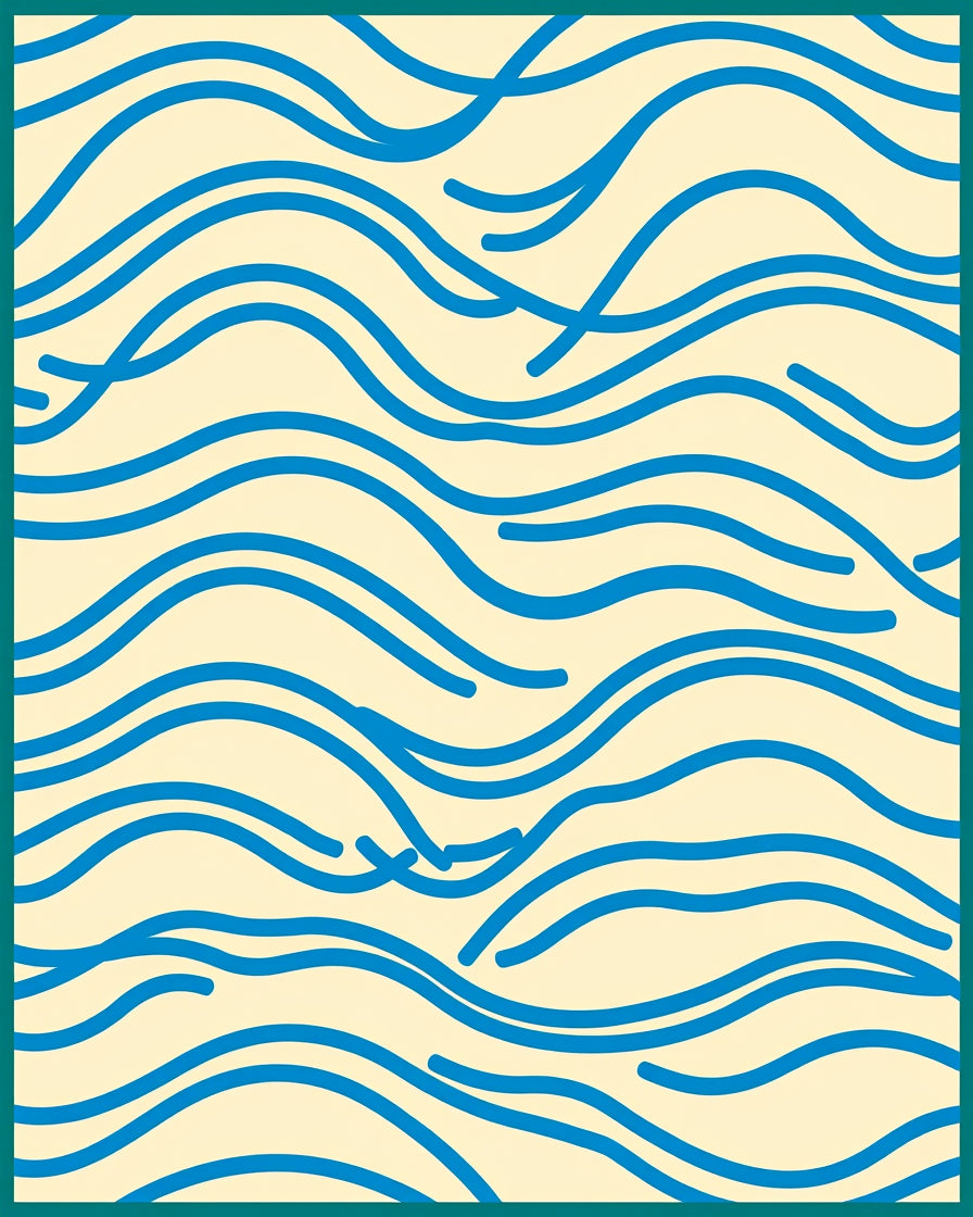 Abstract Blue Line Wave Pattern Rug