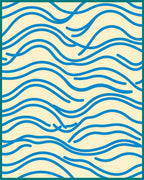Abstract Blue Line Wave Pattern Rug