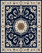 Ornate Floral Medallion Dark Blue Runner Rug