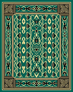 Teal Black Cream Ornamental Arabesque Rug