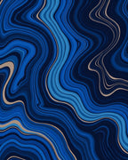 Deep Blue Marbled Swirl Pattern Rug
