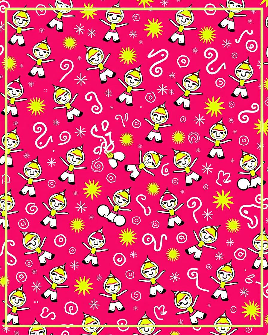 Pink Whimsical Figure Starburst Swirls Rug