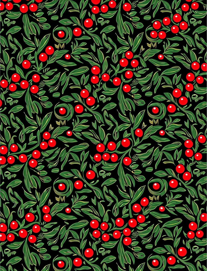 Vibrant Red Berry Leaf Garland Rug