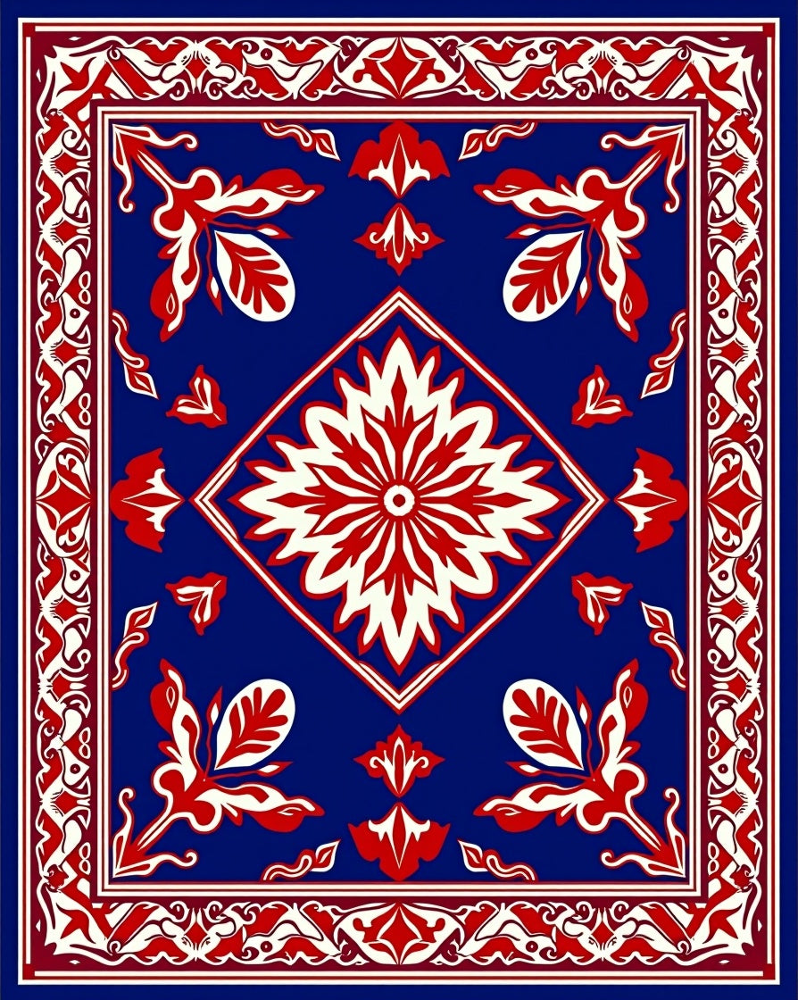 Bold Red White Floral Medallion Rug