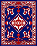 Bold Red White Floral Medallion Rug