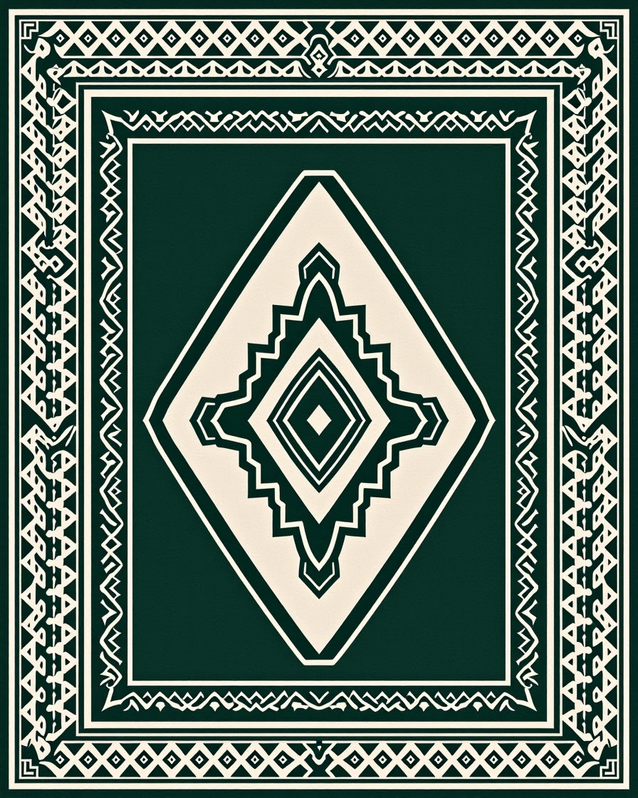 Geometric Folk Art Diamond Pattern Rug