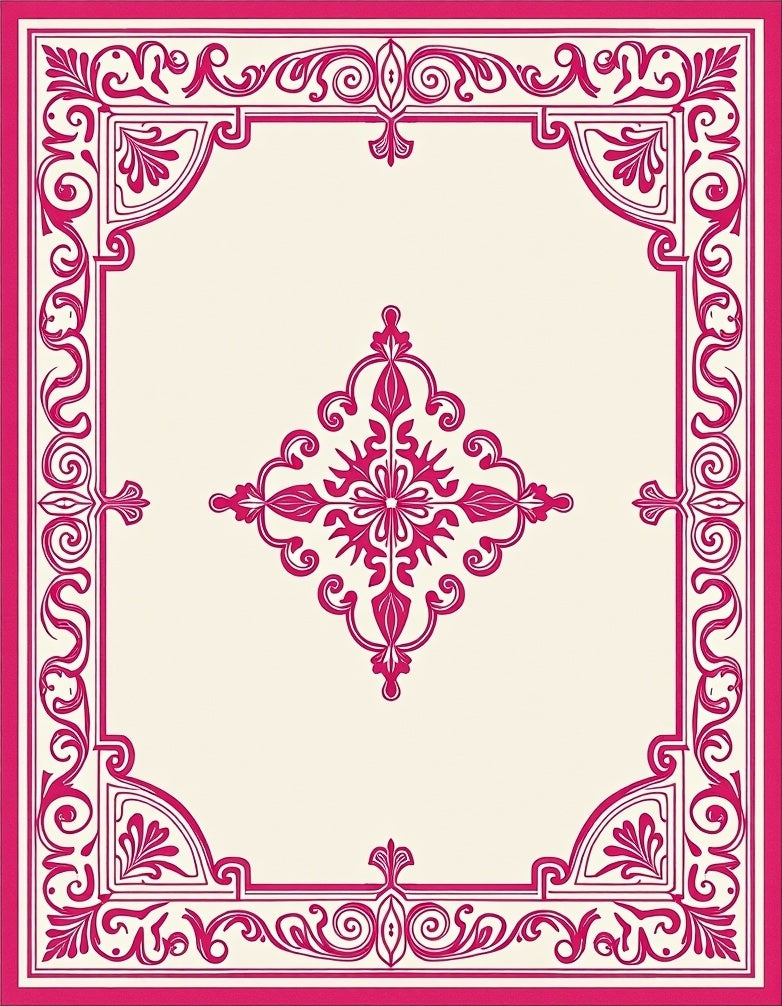 Ornate Pink Floral Medallion Border Rug