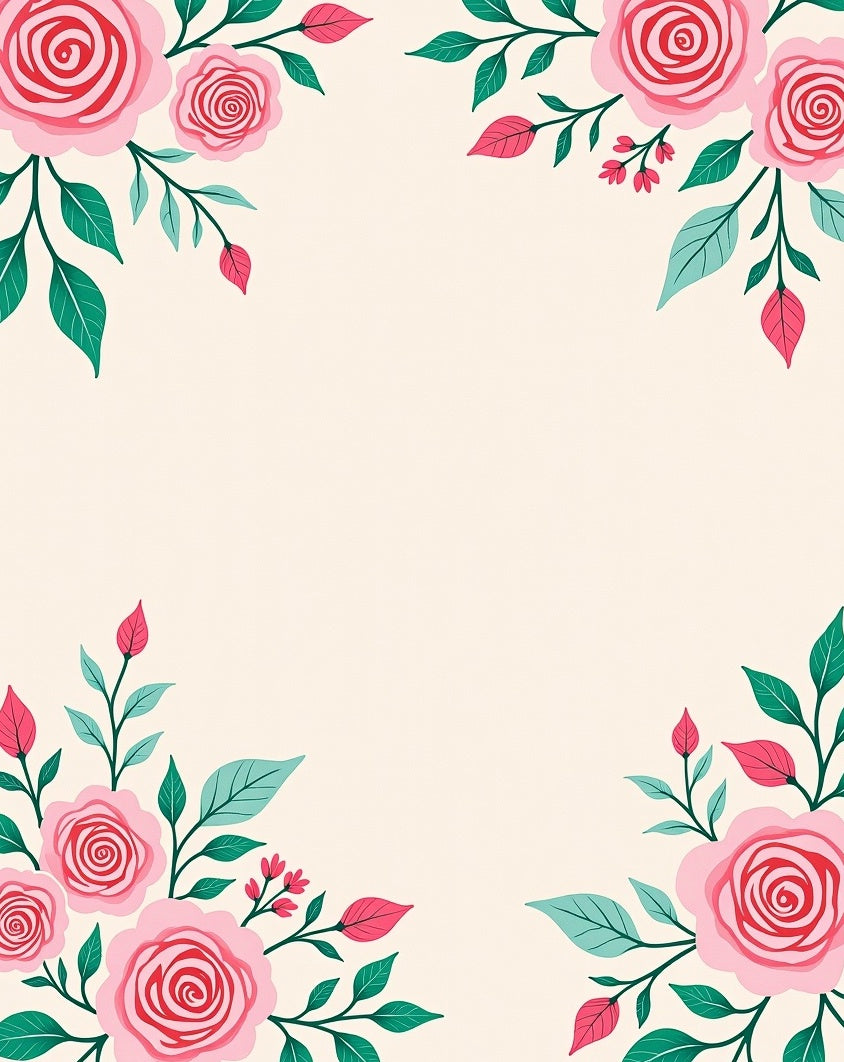 Pink Rose Botanical Corner Design Rug
