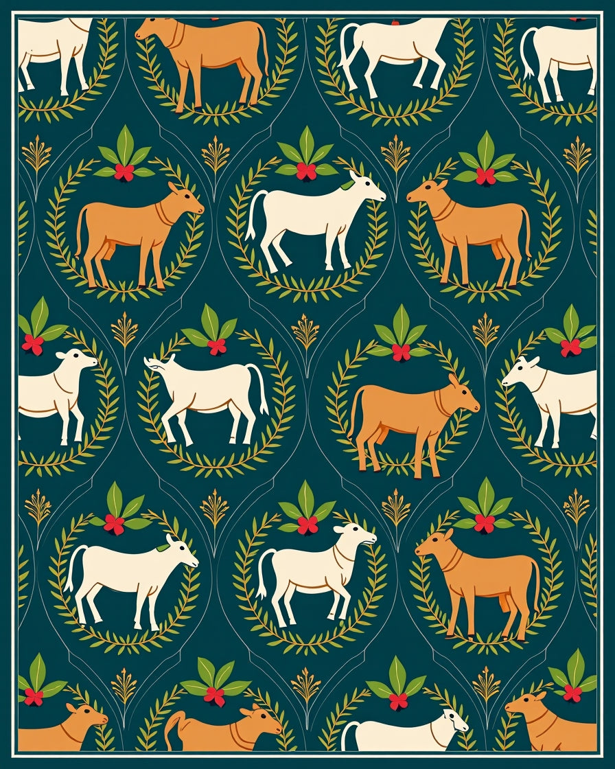 Farm Animals Laurel Wreath Teal Rug