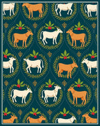 Farm Animals Laurel Wreath Teal Rug