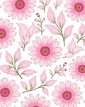Pink Flowers Delicate Leaves Pattern Rug