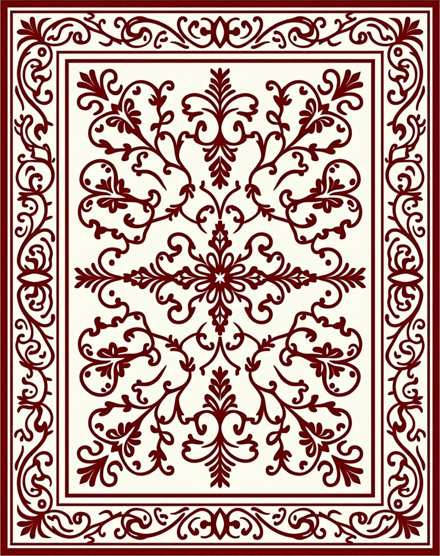 Ornate Scrollwork Botanical Pattern Rug